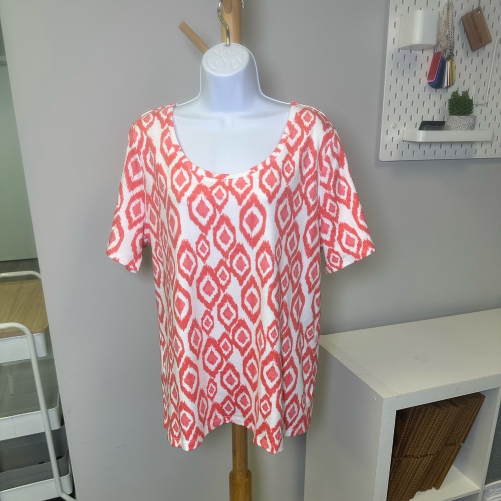 Denim & Co Women's Coral Patterned Top Size Large